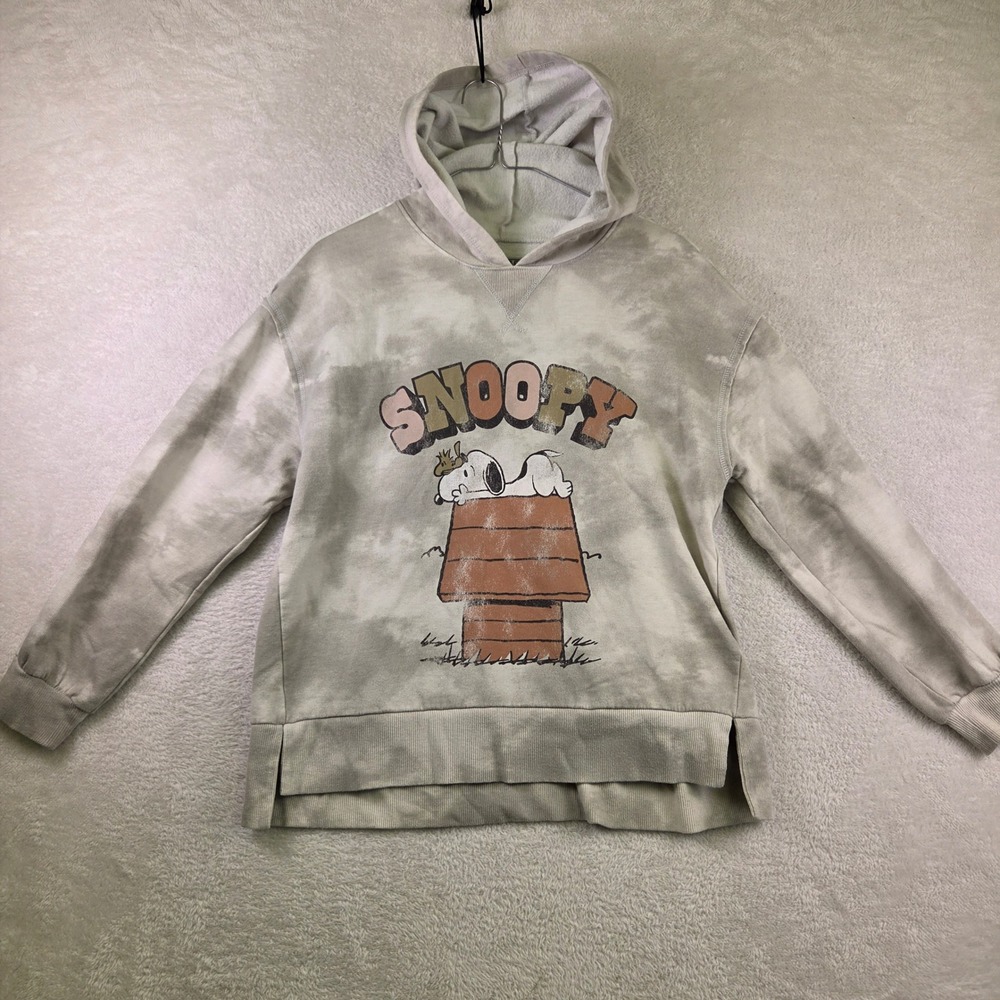 Peanuts Snoopy Tie Dye Graphic Hoodie Grey White Large RN117508 4376